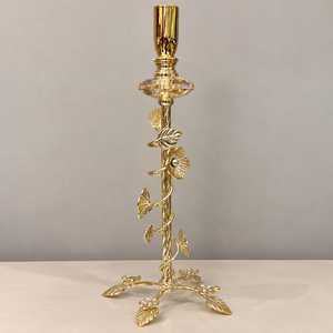 Gold Candelabra Decorative Metal <b>Candle</b> <b>Holder</b> Crystal Glass Accents Floral Leaf Design <b>Tall</b> Taper Wedding Christmas - Product Image 2