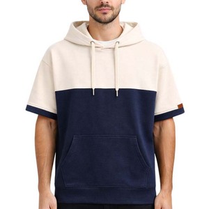 Sudadera con Capucha de Manga Corta para Hombre, Diseño Color Block, con Bolsillo Canguro, Corte Regular Informal - Product Image 1