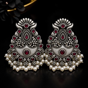 Oxidized Silver-Plated Bell Shape Charm Earrings Bezel Setting Zircon Women Indian Boho Ethnic <b>Wedding</b> - Product Image 4