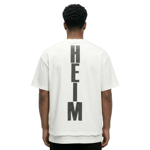 Oversized White Cotton T-<b>Shirt</b> With Distressed Graphic Print And Rhinestone Logo For Men Streetwear Style - Product Image 3