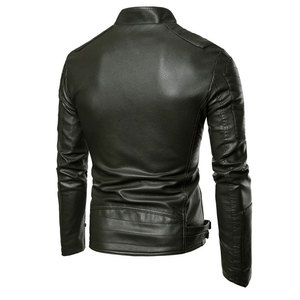 Stylish Custom Color 100% Leather Men's <b>Slim</b> <b>Fit</b> <b>Jacket</b> with Stand Collar Canvas Fabric High Street Style Reversible Design - Product Image 2