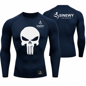 เสื้อรัดรูปแขนยาวสำหรับผู้ชาย SINEWY ลายหัวกะโหลก ด้านหน้ากระชับรูปทรง แห้งเร็ว ผลิตจากผ้าสแปนเด็กซ์และโพลีเอสเตอร์ เหมาะสำหรับศิลปะการต่อสู้ - Product Image 1