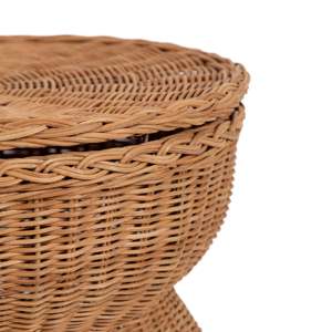 Beautiful Rattan <b>Storage</b> <b>Side</b> <b>Table</b> Handwoven Wicker Drum Stool With Removable Lid Round Accent Furniture For Living Room - Product Image 3