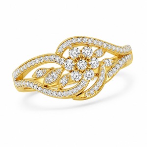 Diamond Cluster Filigree <b>Open</b> Work <b>Ring</b> 18K Yellow Gold Wide Milgrain Pave Lab Grown - Product Image 3