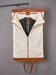 Sac de transport pour costume en cuir véritable fait main par un artisan, robuste, avec fermeture éclair, décontracté, simple, pour les voyages d'affaires - Product Image 3