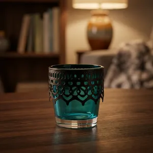 Cylinder <b>Glass</b> Votive Candle Jar With Black Metal Top <b>Heat</b> <b>Resistant</b> Home Decoration - Product Image 2