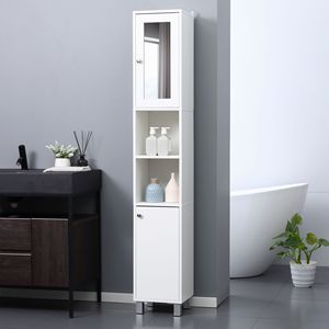 Meuble de salle de bain autoportant en bois blanc avec miroir et étagères réglables de 71 pouces de hauteur pour usage domestique ou hospitalier - Product Image 2