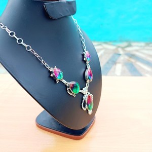 Pendentif en argent sterling fait main vintage bicolore avec tourmaline, bijou unique en pierre précieuse, cadeau pour fiançailles, certifié par un tiers - Product Image 3