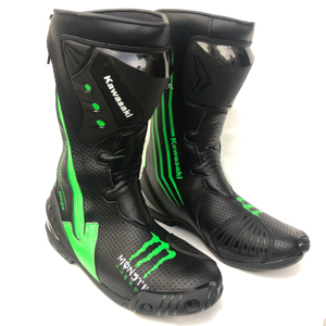 Bottes de course ventilées Monster de haute qualité Meerab Impex, combinaison noir-vert, cuir véritable, imperméables, fermeture éclair - Product Image 1