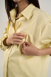 Conjunto de 2 Piezas para Mujer, Camisa de Manga Larga y Pantalones Cortos Bermuda, 100% Algodón Popelina, Transpirable, Sólido, Casual, con Botones, para Verano - Product Image 5