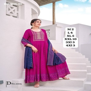 Conjunto de Vestido y Dupatta de Rayón con Lámina de Color y Bordado, Ideal para Festivales, a Precio de Mayoreo, Moda Femenina - Product Image 1