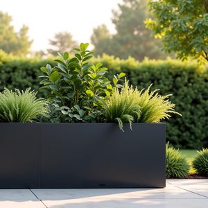 Outdoor Indoor Galvanized Steel <b>Rectangular</b> Planter Box Large Black Powder Coated Metal Flower <b>Pot</b> Heavy Duty Modern Planter - Product Image 5