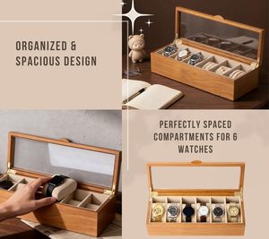 Home <b>Watch</b> Box for Men Women 6 Slot Wooden <b>Watch</b> Display <b>Case</b> with Glass Lid Vintage Style <b>Watch</b> Holder Organizer Valentine Gift - Product Image 3