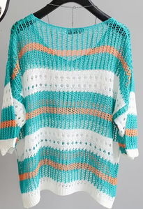 Plus Size Women's <b>Patchwork</b> Anti-Wrinkle O-Neck Pullover Short Sleeve 100% Cotton Casual Summer Knit Tee 380g Digital Printed - Product Image 4