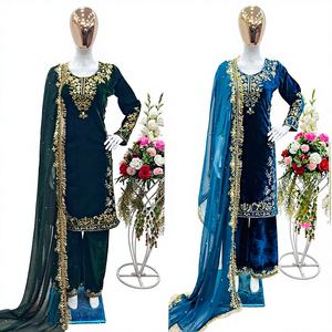 เสื้อกำมะหยี่ดีไซน์พิเศษใหม่ ตกแต่งด้วยงานปักเลื่อมหนักแน่น สไตล์อินเดีย-ปากีสถาน เหมาะสำหรับงานแต่งงานและงานเลี้ยง ไม่ยับง่าย ยืดหยุ่นได้ - Product Image 5