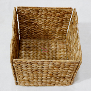 Eco-Friendly Natural Water Hyacinth Handmade Storage <b>Cube</b> Iron Frame Hole Handles Foldable Design for Closet Shelf Organization - Product Image 4