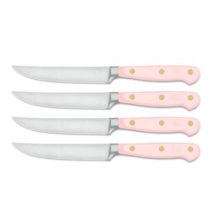Ensemble de 4 couteaux à steak robustes avec lames en acier inoxydable durables et manches noirs à trois rivets pour la découpe de steaks en restaurant - Product Image 1
