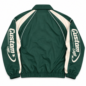 Veste de survêtement légère en polaire polyester/coton vert forêt pour color block, col à capuche passepoilé personnalisé, 420g sur le devant - Product Image 2
