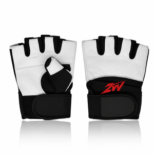 Gants de musculation en cuir blanc avec logo personnalisé, support intégré pour le poignet, demi-doigts, pour entraînement en salle de sport, fabricant OEM - Product Image 1