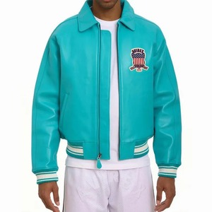 แจ็คเก็ตบอมเบอร์หนังสีฟ้าอควา ยี่ห้อ AVIREX USA รุ่น Varsity Aviator Coat สไตล์สตรีทแวร์ กันลมและเป็นมิตรกับสิ่งแวดล้อม - Product Image 3