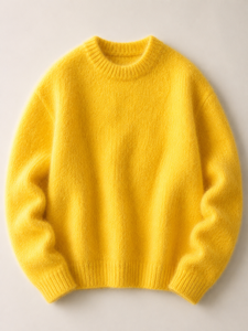 Pull en maille vintage anti-rides en mélange de mohair jaune pour homme, manches régulières, rayé, vêtements d'hiver - Product Image 1