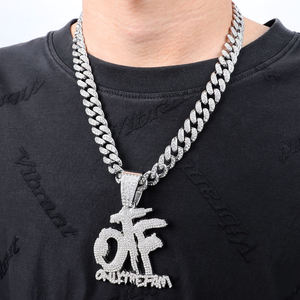 Pendentif lettre OTF en argent 925 plaqué rhodium avec pierres cultivées en laboratoire, style hip-hop, cadeau pour homme - Product Image 4