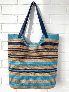 Sac fourre-tout en crochet rayé noir beige gris style bohème à ouverture supérieure pour femme toutes saisons - Product Image 5
