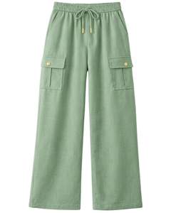 Conjunto de lino rojo para mujer, camisa de manga corta con botones y pantalones cargo con bolsillos, conjunto informal de dos piezas para verano, venta al por mayor. - Product Image 4