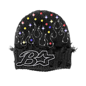 4pcs Rhinestone Beanie Hats Flame Patch Bling Knit <b>Winter</b> <b>Caps</b> Streetwear Set Custom Knit Men's Women Baby Kids Custom - Product Image 6