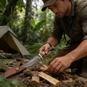 Cuchillo de Caza Personalizado Hecho a Mano de Acero de Damasco con Mango de Cuerno de Ciervo, Hoja Fija, Punta Caída, Cuchillo Táctico de Supervivencia - Product Image 6