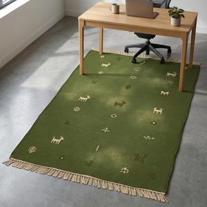 Luxury Multicolor Hand Knotted <b>Wool</b> Area Rug Traditional Persian Inspired Floral Medallion Flat Pile Medium Thickness Long - Product Image 2