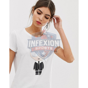 Camiseta Blanca de Algodón para Mujer con Estampado de Personajes, Cuello Redondo, Manga Corta, Corte Ajustado Informal, para Primavera/Verano - Product Image 3