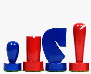 Jeu d'échecs contemporain Berliner, pièces en bois peintes à la main rouge et bleu, roi de 3,7 pouces, au meilleur prix - Product Image 1