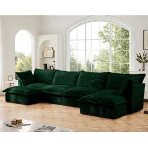<b>U</b>-Shape Sectional Sofa 4-Seater Slipcovered <b>Living</b> Room Couch with Wide Deep Seat Soft French Edges and Multiple Big Pillows - Product Image 3
