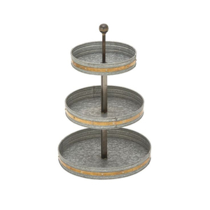 3 <b>Tier</b> Galvanized Serving Tray Farmhouse Round Metal <b>Cake</b> Stand for Weddings and Coffee Bars with Copper Rim and Knob Handle - Product Image 1