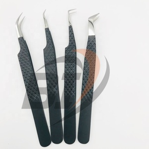 Pinzas de extensión de pestañas de acero inoxidable con punta de plata negra de alta calidad, pinzas de volumen puntiagudas de Material sostenible - Product Image 2