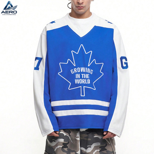 Servicio OEM ODM, Camisetas y Tops de Hockey sobre Hielo para Adultos, 100% Poliéster, Manga Larga, Corte Holgado, Rayas de Color en Contraste, Bordado con Letras - Product Image 5