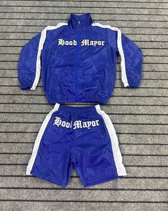 Custom <b>Men's</b> Plus Size Nylon Windbreaker <b>Jacket</b> and Shorts Set Full Zip Lightweight Water Resistant Tracksuit - Product Image 1