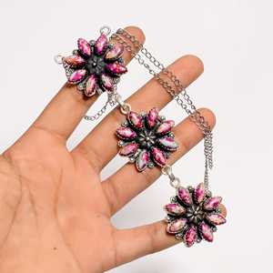 Collier en argent sterling avec trois fleurs en jaspe de sédiments marins roses, bijoux floraux bohèmes faits à la main, cadeau pour elle - Product Image 4