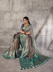 Traditional Indian <b>Silk</b> Saree Women Banarasi Zari Border Wedding Party Wear <b>Green</b> Gold Designer Ethnic Blouse Floor Length - Product Image 2