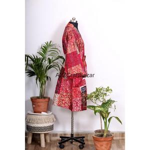 Kimono vintage en coton de luxe, imprimé floral, Kantha, robe légère et respirante pour femmes, patchwork, pour les vacances d'hiver - Product Image 5