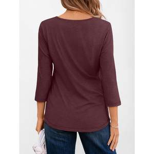 2025 femmes décontracté 3/4 manches hauts col asymétrique soie tunique Blouses coupe ample tenues d'été 2025 - Product Image 3