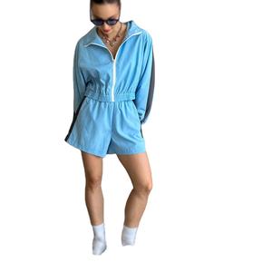 ชุดวอร์มผ้าไนลอน2ชิ้นสำหรับผู้หญิงชุดวอร์มสีล้วนและกางเกงวิ่งแบบมีฮู้ด Moq 2ชิ้นผลิตตามสั่ง - Product Image 4