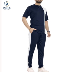 Conjunto Deportivo Casual Azul Marino para Hombre, Manga Corta, Cuello Redondo, Bloques de Color, Poliéster, Corte Regular, con Bolsillos Laterales - Product Image 3