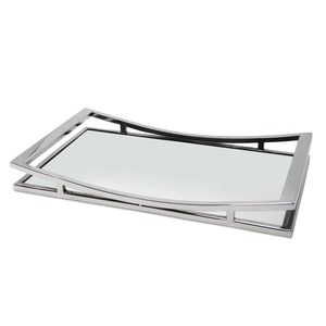 Plateau de service rectangulaire en bois avec poignées en laiton, design minimaliste, couleur unie, vaisselle et assiettes - Product Image 2