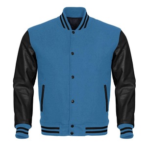 Men's Blue Varsity <b>Jacket</b> With Red And <b>White</b> Color Blocking Button Closure Regular Fit Preppy Style Autumn Wear - Product Image 5