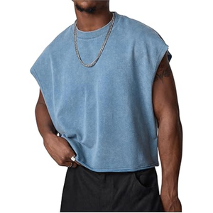 Débardeur Homme Décontracté Col Rond en Coton Uni Coupe Oversize Boxy Délavé à l'Acide Tricoté Épais Style Streetwear Sans Manches - Product Image 1