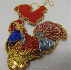 Ornement de sapin de Noël fait main en alliage brodé et perlé, décoration suspendue Fleur de Lys, fil Zari, pour les fêtes chrétiennes - Product Image 3