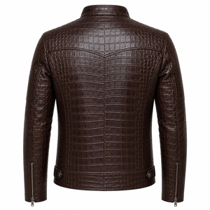 Veste en cuir véritable pour homme, effet croco, manches longues, fermeture éclair, vêtement de mode pour club/fête - Product Image 2