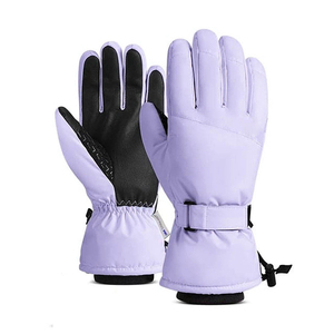 Gants de ski à doigts entiers, violet clair, polyester, isolés thermiquement, fermeture à cordon, unisexe, hiver, extérieur - Product Image 1